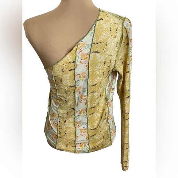 Free People Yellow and Blue One-Shoulder Long Sleeve Top Large - Picture 3 of 7